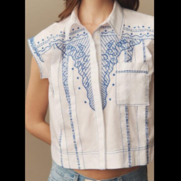 Brand New Maeve Short-Sleeve Collared Pleated Blouse - Picture 4 of 8